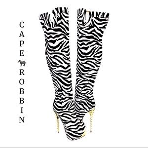 Cape Robbin~Stacey Zebra Print Spiky Heel Boots 🦓